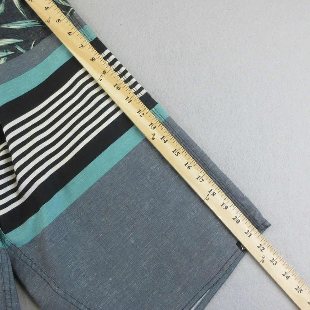 Palmwave Board Shorts Men 32 Gray‎ Teal Floral Striped Pockets Stretch Surf Swim